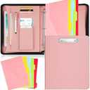 Gilprop Portfolio Binder Padfolio for Women Men Organizer with Zipper Leather Portfolio with 3 Ring Binder and 5 Folder Divider Pages for Tablet, Resume, Documents, Business Cards
