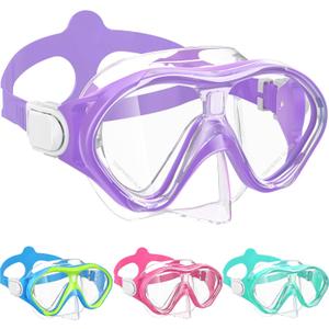 Kids Swim Goggles Snorkel Diving Mask with Luminous for Boys Girls Ages 5-15, Two-Color Anti-Fog Swimming Goggles with Nose Cover