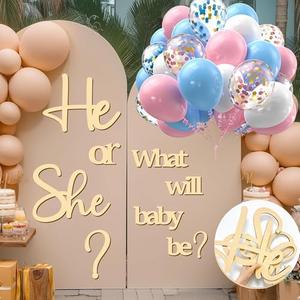 Amazon.com: Large Wooden Gender Reveal Party Decor Backdrop Decals with 30 PCS Pink Blue Balloons He or She What Will Baby Be Balloon Arch Signs Colorable Boy or Girl Party Sticker Banner Baby Shower Photo Props : Everything Else