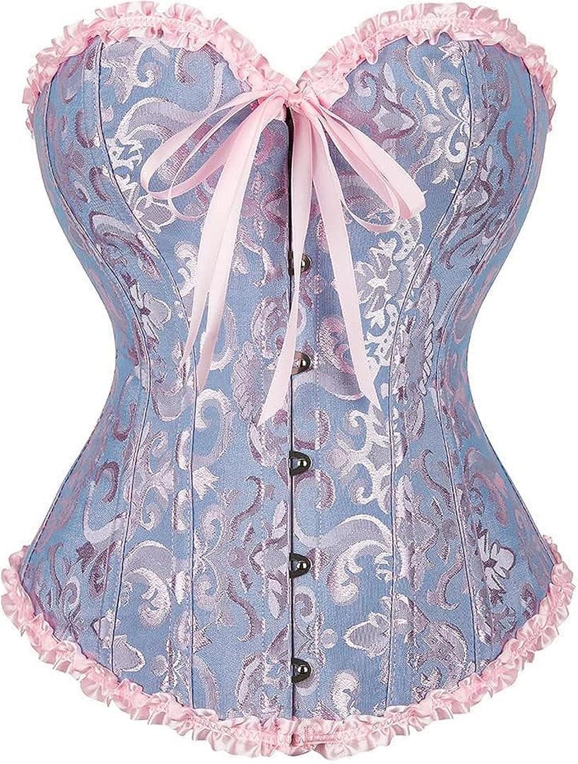 SZIVYSHI Corset Tops for Women, Bustier Shapewear Lingerie, Lace Waist Push Up Bodysuit (Medium, Blue)