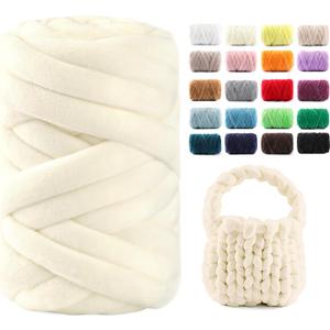 Chunky Yarn for Hand Knitting & Arm Knitting - 0.66lb Super Bulky Velvet Chenille Tube Yarn for DIY Pillows, Pet Beds, Baskets & Home Decor | No Tools Needed, Machine Washable, Milky White,1 Pack