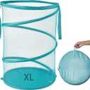 Seiritex Mesh Popup Laundry Hamper 115L Collapsible Laundry Basket No Lid Extra Large Capacity Foldable Clothing Storage Basket with Handles 26 H x 18 W x 18 L (Turquoise Blue)