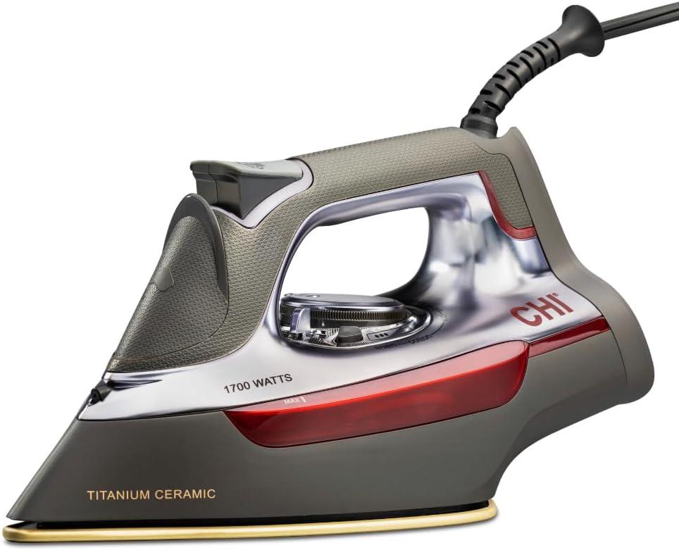 CHI Steam Iron for Clothes with 300+ Holes for Powerful Steam ing, Temperature Guide Dial, 1700 Watts, XL 10 Cord, 3-Way Auto Shutoff, Titanium Infused Ceramic Soleplate, Silver (13101)