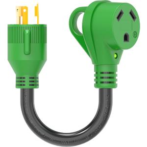 RVGUARD 3 Prong 30 Amp to 30 Amp RV Generator Adapter Cord 12 Inch STW 10/3, L5-30P Locking Male Plug to TT-30R Female with LED Power Indicator, Green