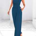 PRETTYGARDEN Summer Jumpsuits for Women Dressy 2025 Ribbed Cap Sleeve Wide Leg Pants Rompers Elegant Casual One Piece Outfits (L)