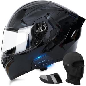Motorcycle Bluetooth Modular Helmet, DOT Approved Dual Visor Full Face Flip Up Bluetooth Integrated Motorcycle Helmet for Adults Men and Women