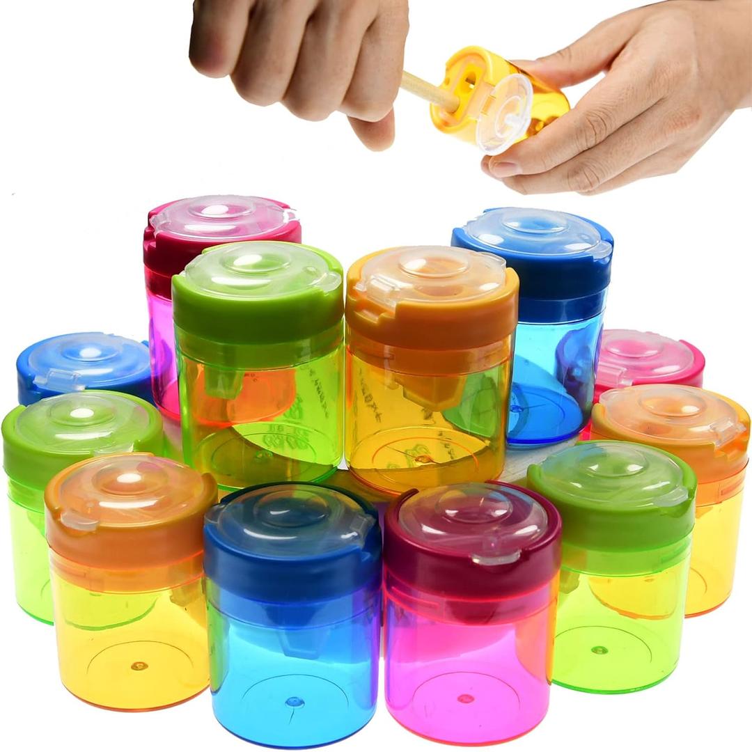 Pencil Sharpener Manual Pencil Sharpener 2 Holes Metal Sharp Blade Crayon XL Sharpener with Large Round Catches Sharpening Regular HB Pencils Graphite Colored Jumbo Pencils 12 Pack