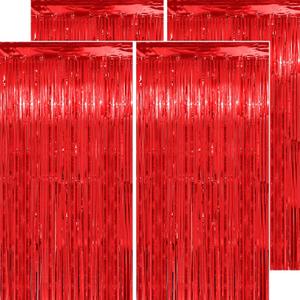 8.2FT Thicken Red Party Backdrop Foil Fringe Curtains Streamers for Birthday, Halloween, Graduation Decorations, 4 Pack