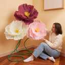 3 Pcs 5ft Large Paper Mix Color Poppy Flower Giant Artificial Poppies Standing Huge Handcrafted Poppy Flower Wicked Party Decoration for Summer Wedding Graduation Birthday Garden Hotel Office