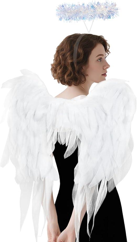 Angel Wings and Halo Headband for Women Adults Girls - Chiffon Fairy Wings, Costume for Halloween Christmas Party Cosplay 