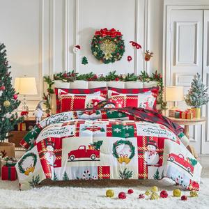 Christmas Bed in a Bag 7 Pieces Queen, Snowman Snowflake Deer Patchwork Plaid Design, Microfiber Comforter Set for All Season (1 Comforter, 2 Pillow Shams, 1 Flat Sheet, 1 Fitted Sheet, 2 Pillowcases)