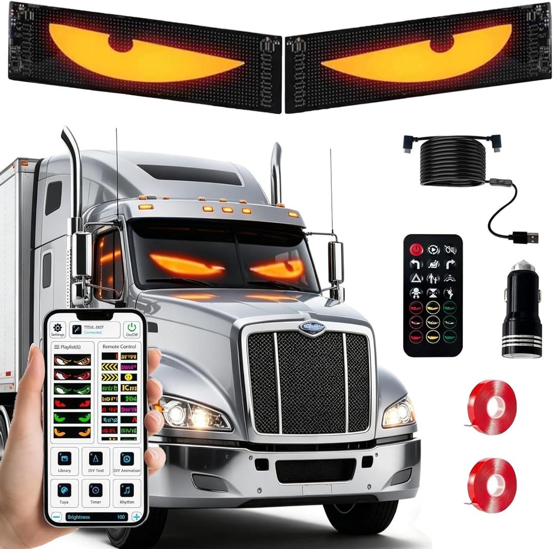 2PCS 23.6"x4.72" Synchronized Devil LED Eyes, Full Color Programmable LED Matrix Panel with APP & Remote Control, DIY Electra Windshield Light for Car & Truck