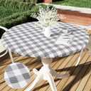 Smiry Round Picnic Tablecloth, Elastic Waterproof Fitted Vinyl Tablecloths for 45"-56" Tables, Flannel Backed Buffalo Plaid Table Cover for Dining, Camping, Outdoor, White and Grey