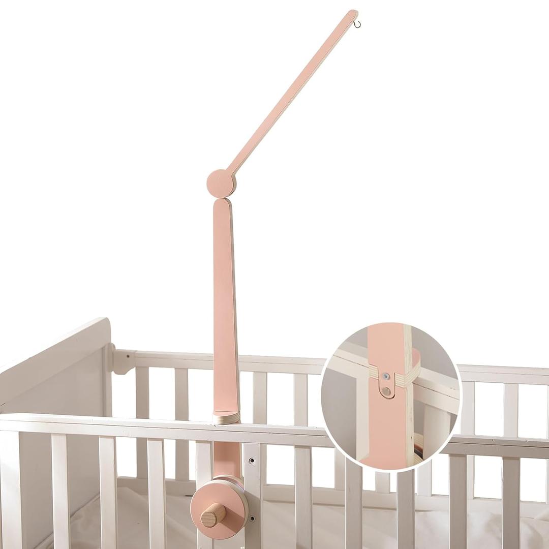 HI BABY MONMENT Crib Mobile Arm - Baby Mobile Hanger with 2-Height Settings Adjustable, Stabilizing Attachment for Added Safety, Mobile Arm for Crib, Sturdy & Secure Design for Nursery Mobile (24-34 Inch Pink)