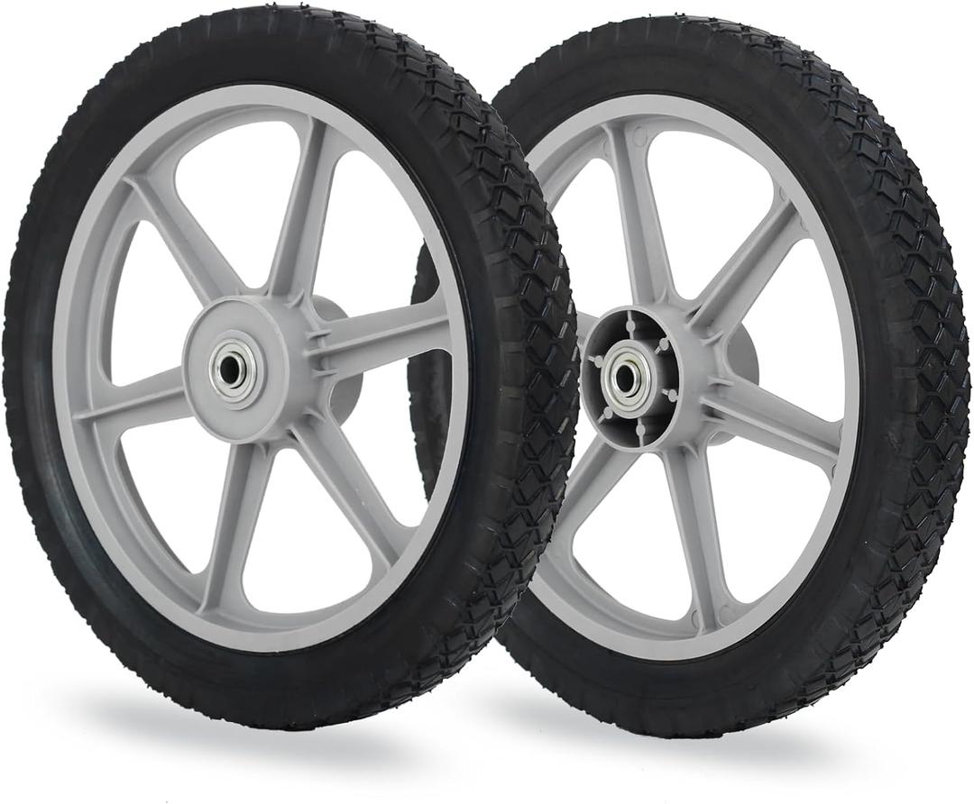 GICOOL 14 x 1.75'' Rubber Tire and Plastic Spoke Wheel, 2.5" Hub Length, 1/2" Axle Bore, for Lawn mower Trolley Dolly Wheel Replacement, 2 Pack