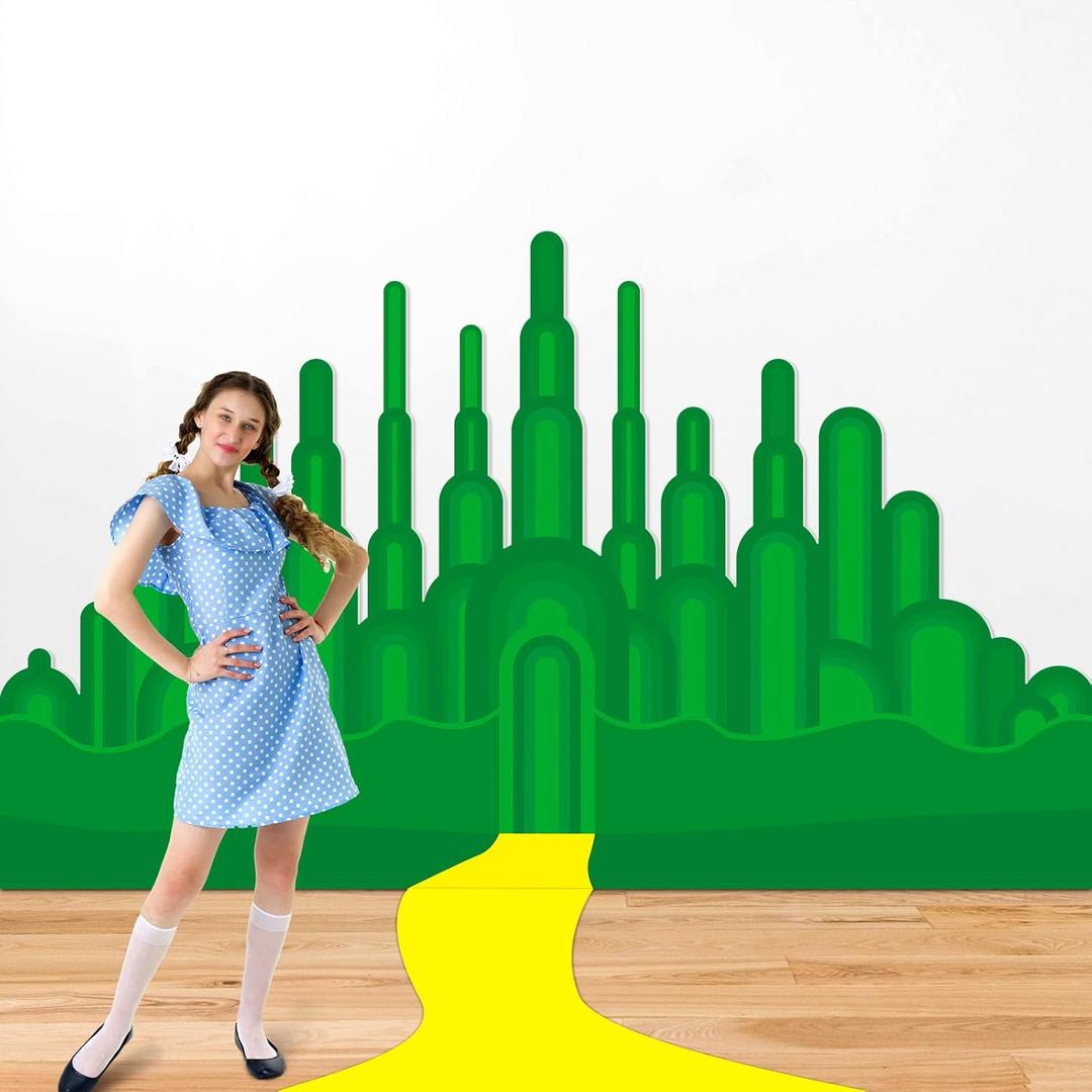 Wizard Green Castle Backdrop Halloween Trunk or Treat Car Decorations Kit Green Castle Cardboard with Yellow Brick Witch Birthday Party Decorations Photography Background