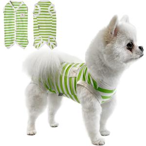 TONY HOBY Dog Pajamas, Dog Jumpsuit with Green Stripes, Summer Sleeveless Dogs Pajamas for Small Medium Dogs (White&Green, XL)