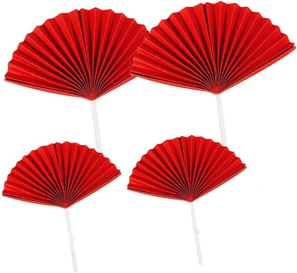 20PCS Red Paper Fan Cake Picks Fan-Shaped Cupcake Topper Dessert Cupcake Topper Insert Cake Decor Wedding Baking Decorations for Wedding Birthday New Year Party (5.1inch,3.9inch)