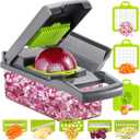 Ourokhome Vegetable Chopper Onion Cutter, 12 in 1 Professional Mandoline Slicer for Kitchen, Multifunctional Food Chopper for Potato, Tomato, Veggie with Strainer Basket, 8 Blades, (Gery)