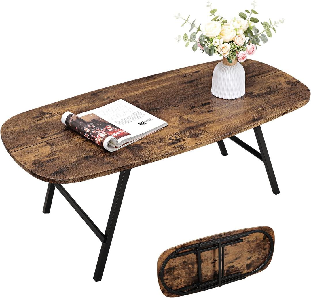 Foldable Coffee Table Natural Wood Oval Coffee Tables No Assembly Portable Floor Table Desk for Sitting on The Floor Low Coffee Table for Small Spaces Living Room Outdoor Use, 42"D X 20"W X 16"H
