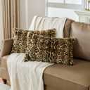 Cheetah Print Faux Fur Fluffy Pillowcases,Plush Soft Throw Pillow Covers, Fuzzy Decorative Leopard Print Pillow Cases, Furry Brown Leopard Cushion Covers for Couch Sofa-20x26 inch Set of 2
