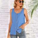Diosun Women's Button Down Tank Tops Scoop Neck Sleeveless T Shirts Blouses Loose Fit with Pocket (Blue, XL)