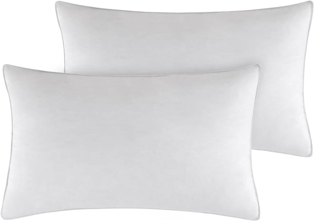 SleepMan Throw Pillow Inserts 12" x 20" (Pack of 2, White) Down Feather Pillow Stuffer Premium Decorative Pillows for Sofa Couch Bed