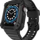 GELISHI Compatible with Apple Watch Band 45mm 44mm 42mm, Men Rugged Protective Case Bumper with Sport Band Military Shockproof Case for Watch Series 8 7 6 SE 5 4 3 2, Black