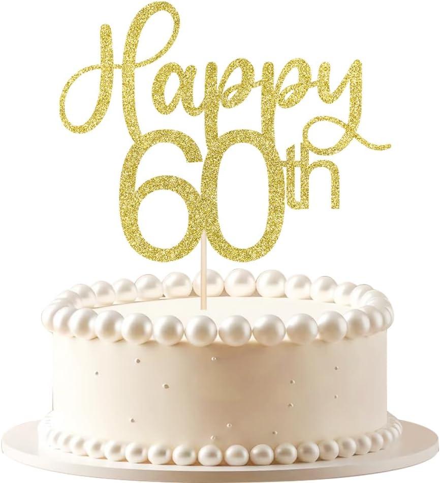 Happy 60th Birthday Cake Topper-Gold Glitter Cheers to 60 Years Cake Topper,for Hello 60th Birthday Anniversary Party Cake Decorations Supplies