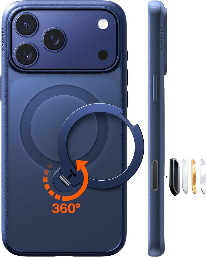 TORRAS Q3 Spin for iPhone 17 Pro Case, Patented 360 Magnetic Stand, Fit for MagSafe, Built-in Ring Holder Kickstand, Military Grade Protective Phone Case for iPhone 17 Pro, Camera Control