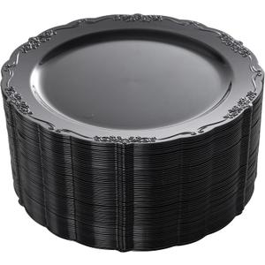 DaYammi 60PCS Black Plastic Plates, Heavy Duty Black Disposable Plates Premium 7.5 inch Dessert Cake Salad Appetizer Plates Hard Plastic Plates Disposable for Halloween Party