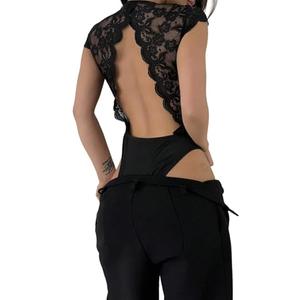 SweatyRocks Women's Sexy Floral Lace Trim Bodysuit Backless Deep V Neck Lingerie Jumpsuit Sheer Date Night Romper, Black, Small