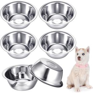 6 Pcs Stainless Steel Dog Bowl 6.5 Inch Metal Dog Bowls Food Water Container Dishwasher Thickened Puppy Food Bowls Safe Metal Plate Pet Bowl for for Small Medium Large Dogs Cats