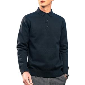 Men's Polo Sweater Fashion Collar Casual Sweater (Black, XL)
