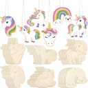 Fullhawl 36 Pack Wooden Unicorn Cutouts Crafts Unfinished Wood Unicorn Head Cutouts to Paint DIY Crafts for Hanging Ornaments Rainbow Party Decorations Gift Tags Home Craft