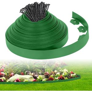 2-Inch x 50 FT Landscape Edging Border with 75 Stakes, Garden Edging Border Lawn Edging Border, Plastic Edging Border Flexible for Garden Flower Beds Lawn Yard Paver Pathway (Green)