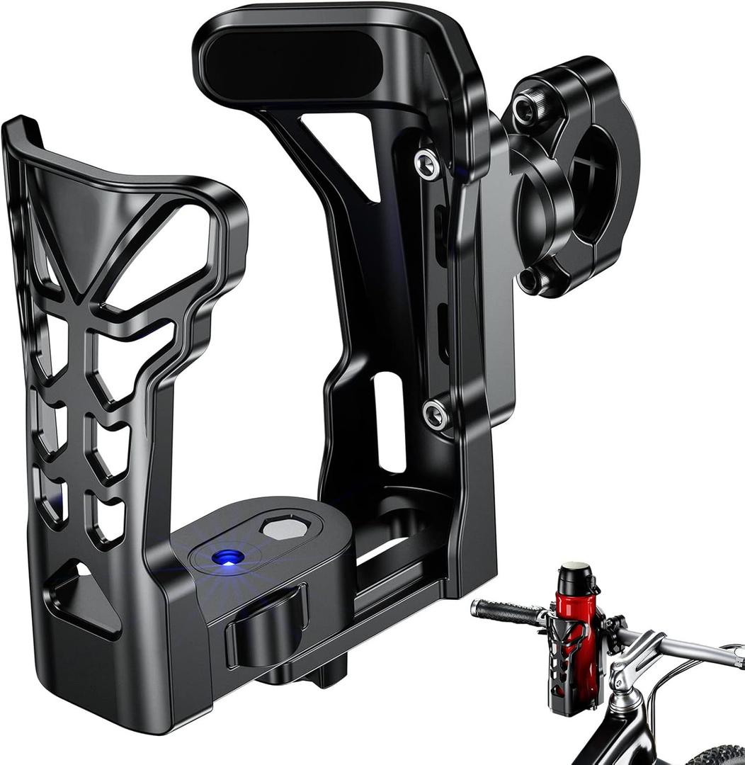 Motorcycle Cup Holder, Upgraded Bike Cup Holder with Atmosphere Light, 360 Rotation Adjust Expandable Design Cup Holder for Bike Motorcycle Scooter, Matte Black