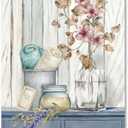 Bathroom Decor Wall Art Farmhouse Flower Pictures Laundry Room Bathroom Wall Decor Pink Poppy Vase Canvas Prints Blue White Painting Framed Artwork