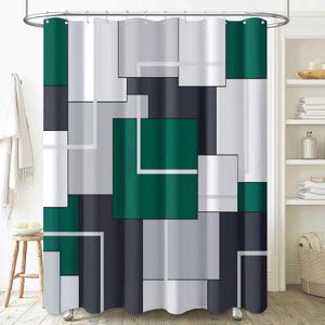 Emerald Green Shower Curtain, Geometric Fabric Shower Curtain Set with Plastic Hooks, Machine Washable, Water Repellent, Modern Decorative Neutral Cloth Shower Curtains for Bathroom - 72x72