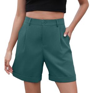 Bettysays Shorts for Women Bermuda Shorts Casual Elastic Waist Wide Leg Shorts with Pockets (Small, A-09 Indigo Blue)