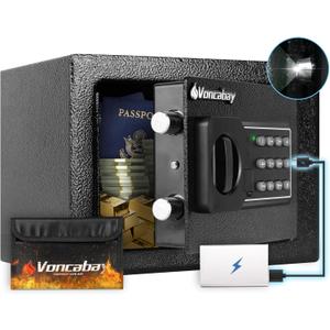 Voncabay Money Safe Box for Home with Sensor Light and Mute Function & Fireproof Security Safe Box for Money Safe with Emergency Power Outlet, Lock Box Fireproof Safe with Digital Keypad (0.23 Cubic Feet)