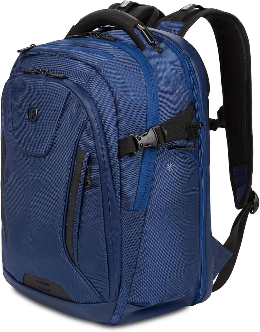 SwissGear Travel Tech Elite Laptop Backpack  Fits Laptops up to 16  ScanSmart TSA-Friendly Backpack with USB Port, Shoe Compartment & Organizer Pockets  Navy Ballistic