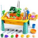 Kitchen Sink Toys Toddlers 3-5, Play Sink with with Electric Water Pump, Water Table for Kids Ages 4-8, Fishing Game Outdoor Toys Pretend Role Play Toys for Boys Girls 3 4 5 6 7 8