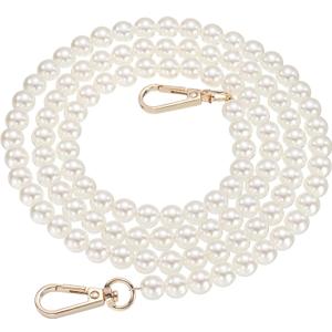 uxcell 2 Pcs Imitation Pearl Purse Strap, 43.3 Inch Handbag Purse Chain with Plate Clasp Replacement Extender Bead for DIY Decorative Handbags Bags, Gold
