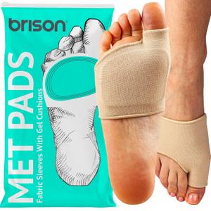 BRISON Metatarsal Pads for Women and Men Ball of Foot Cushion - Gel Sleeves Cushions Pad - Fabric Soft Socks for Supports Feet Pain Relief - 2 Pairs M (Men 7.5-9.5, Women 9-11) (Beige)