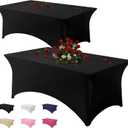 Table Cloth 2 Pack Black 6FT Spandex Tablecloth for Rectangle Fitted Table Cloths Stretch Covers Washable Wrinkle Free Tablecloths for Festival Camping Picnic Wedding Party