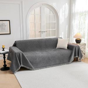 Large Couch Cover Throw Blanket Grey With Tassles