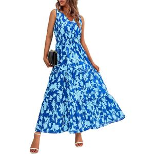 BTFBM Women Summer Dresses Casual Sleeveless Floral Maxi Dresses (M)