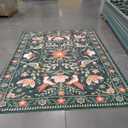 Moynesa Area Rugs 9x12 Green Vintage Home Decor, Modern Cottage Farmhouse Aesthetic Floral Bird Medallion Carpet for for Living Room Bedroom Dining Room,Non-Slip Washable Floor Protection