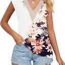 Cap Sleeve Summer Tops for Women Trendy Floral Print Casual V Neck T Shirts Petal Sleeve Blouses (White, M)